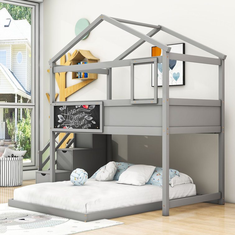 Harper Orchard Owasa Twin over Full LShaped Bunk Beds with Shelves by